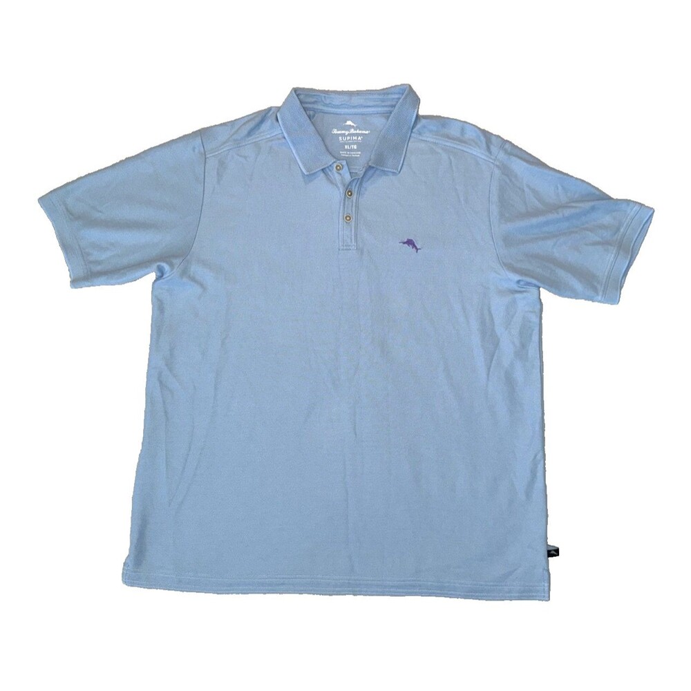 Tommy Bahama Supima Mens Polo Shirt Size XL Light Blue Short Sleeve